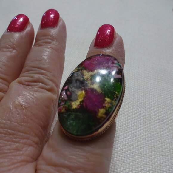 Beautiful "OYSTER TURQUOISE" Handmade COPPER Ring Size 8.25 #751B - Picture 2 of 4